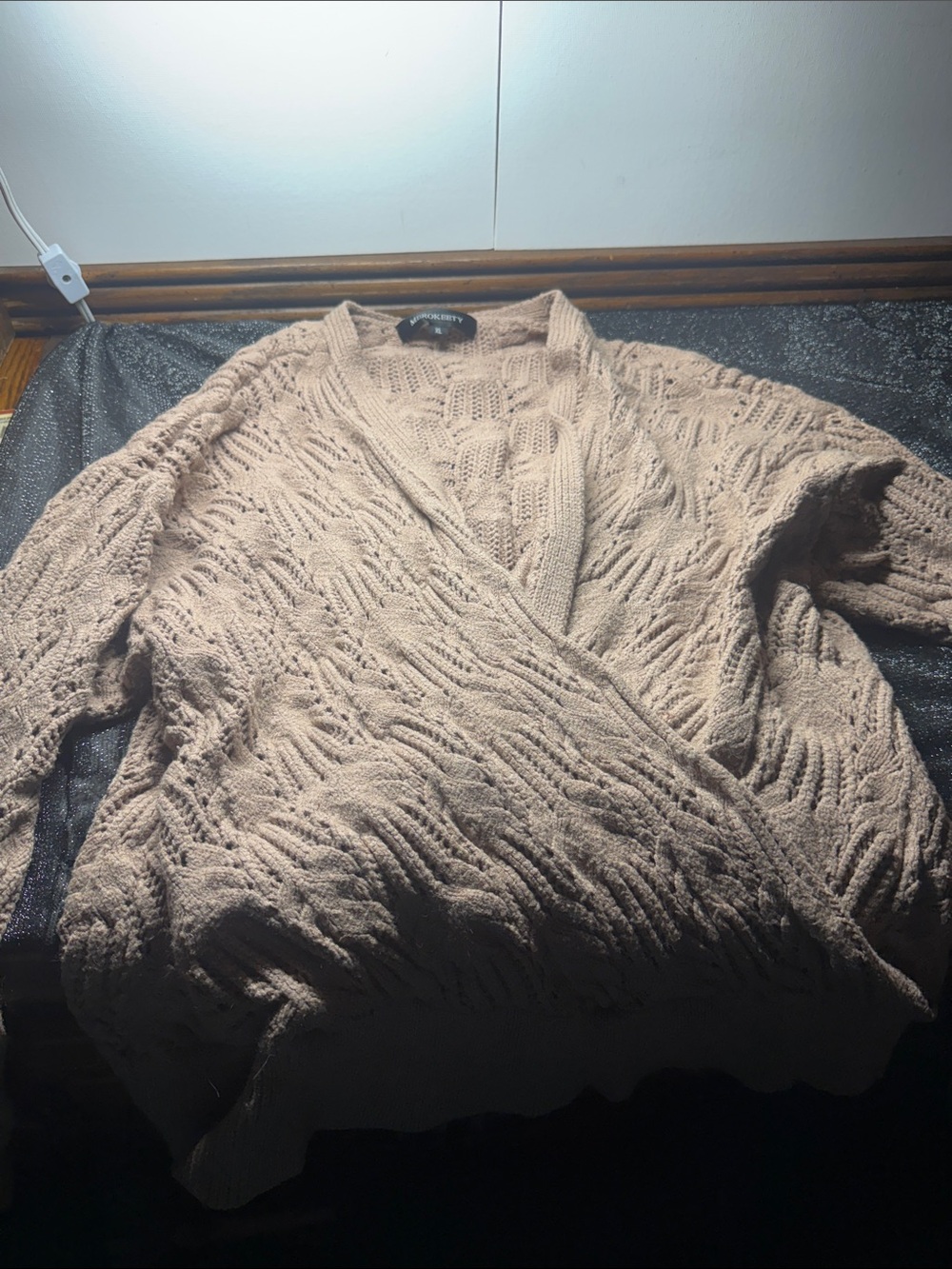 MEROKEETY Women’s XL Taupe Beige Cable Knit Wrap Sweater